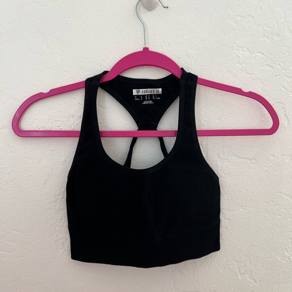 Forever 21 Black Ribbed Racerback Sports Bra